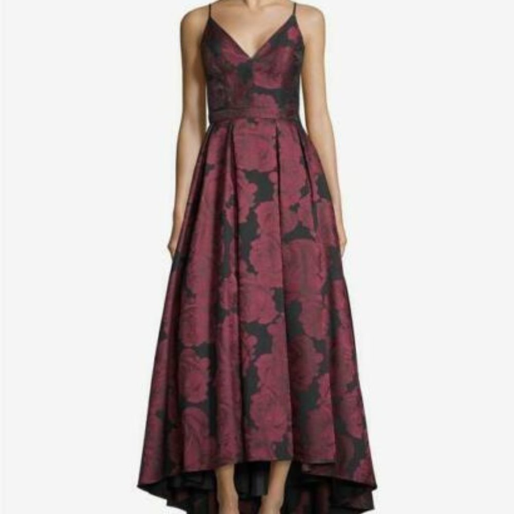 XSCAPE BLACK/BERRY FLORAL-PRINT GOWN BLACK/BERRY FORMAL DRESS, Size 8